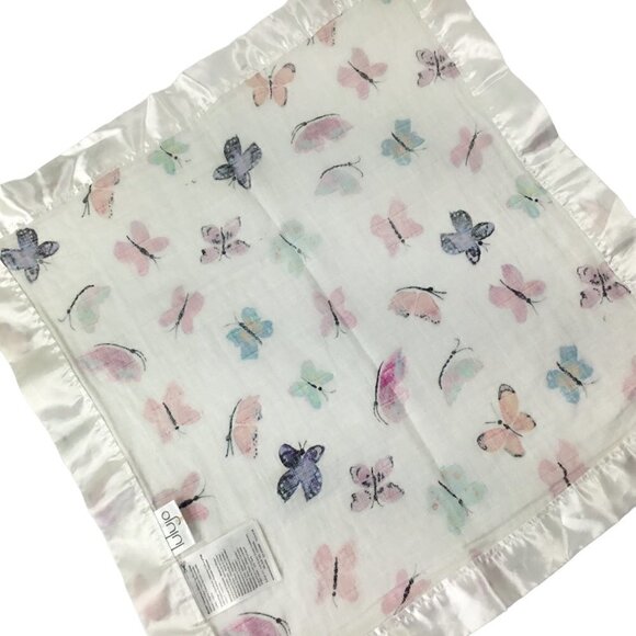 Lulujo Lovey Security Blanket Butterfly Butterflies Satin Muslin Cotton 17" Sq. - Picture 5 of 5